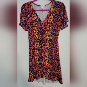 VENUS Multicolor Animal Print V-Neck Dress Size Medium